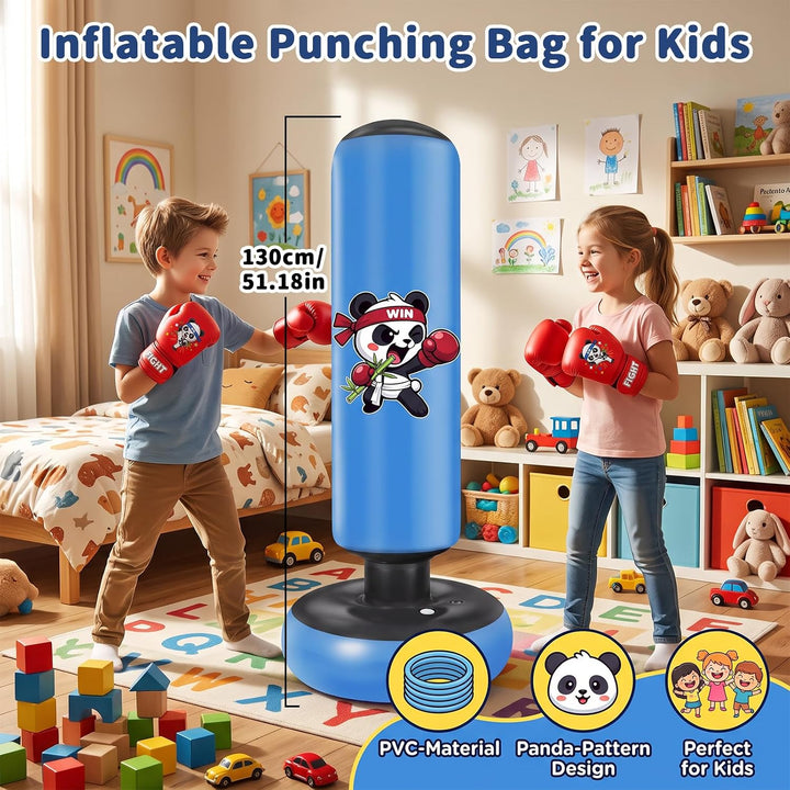 Boxsack für Kinder, Qoosea 130cm Aufblasbarer Boxsack Stehend Standboxsack Blau, Blau
