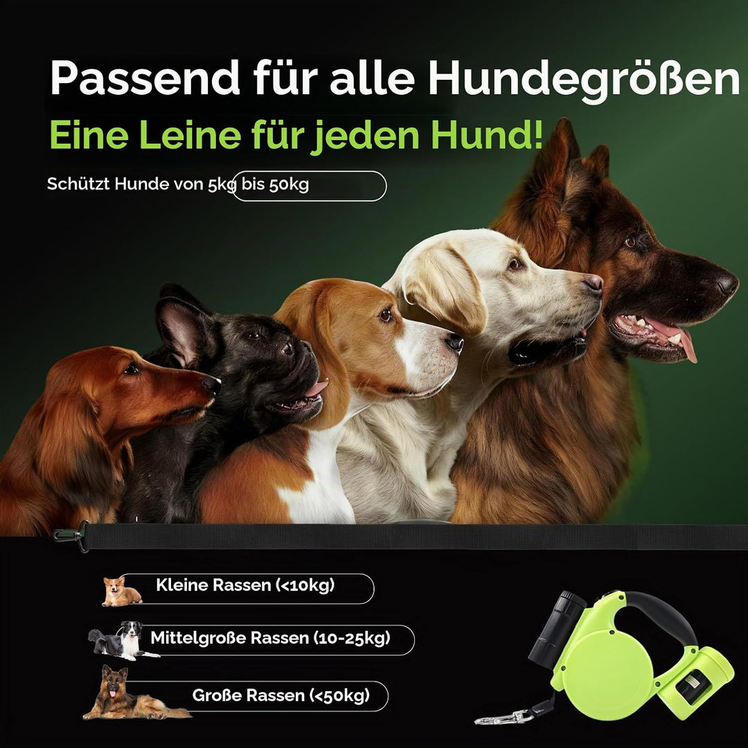 Hundeleine 5M mit Licht &amp; Kotbeutel Set,Rollleine Hunde Leine für Mittelgrosse &amp; Grosse Hunde (15-50