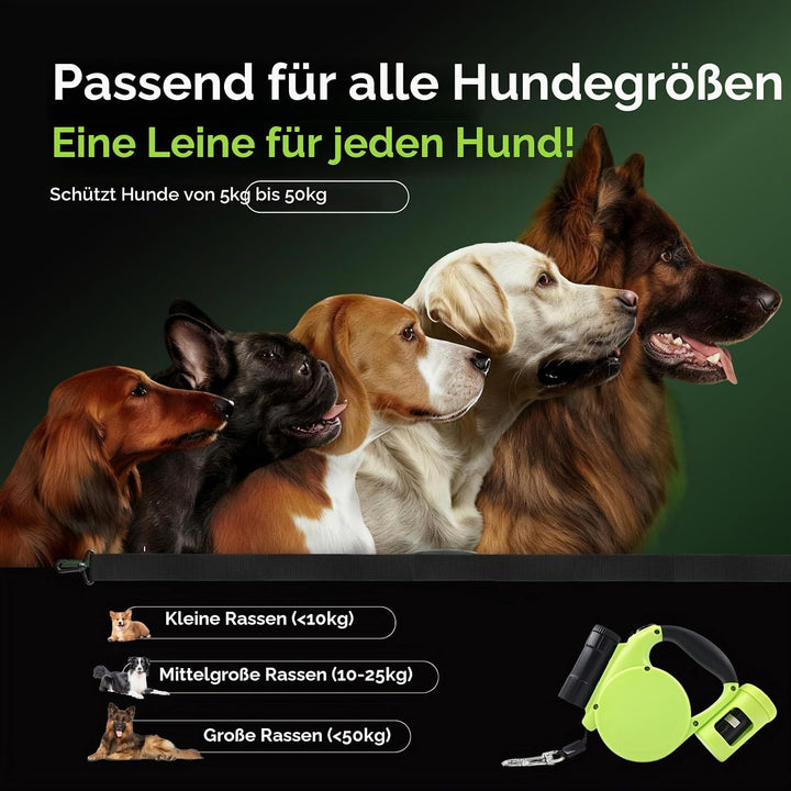 Hundeleine 5M mit Licht &amp; Kotbeutel Set,Rollleine Hunde Leine für Mittelgrosse &amp; Grosse Hunde (15-50