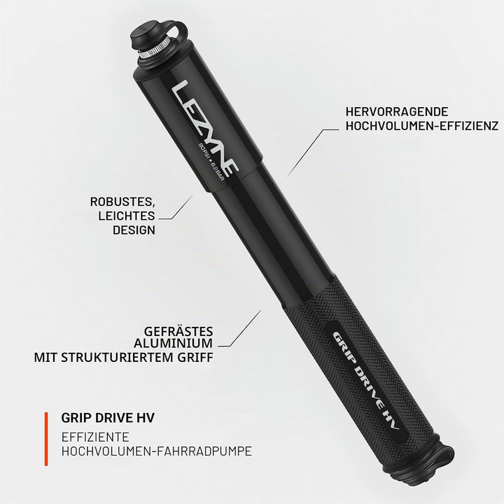 Lezyne Minipumpe Grip Drive HV M (230mm) Schwarz, M (230mm) Schwarz