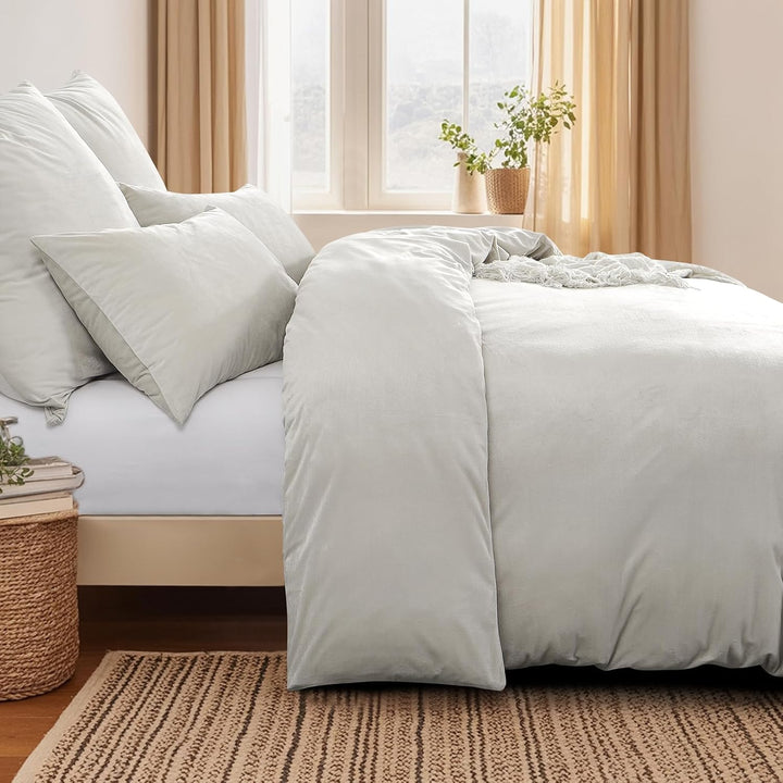 Aisbo Winter Plüsch Bettwäsche 200x200 3teilig Beige - Flanell Flauschige Warme Bettbezug und 2 Kiss