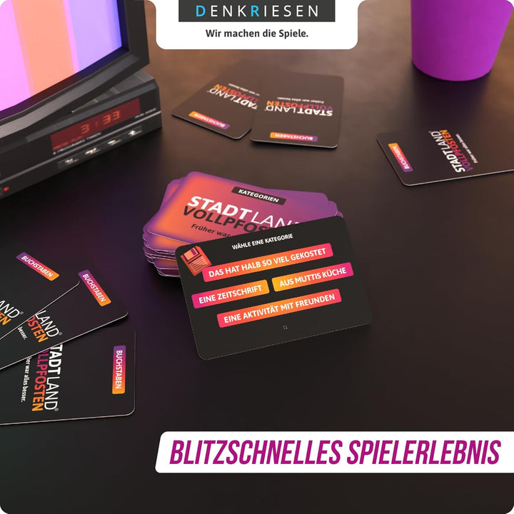 DENKRIESEN - Stadt Land Vollpfosten® – Das Kartenspiel - 70/80/90 Edition - &