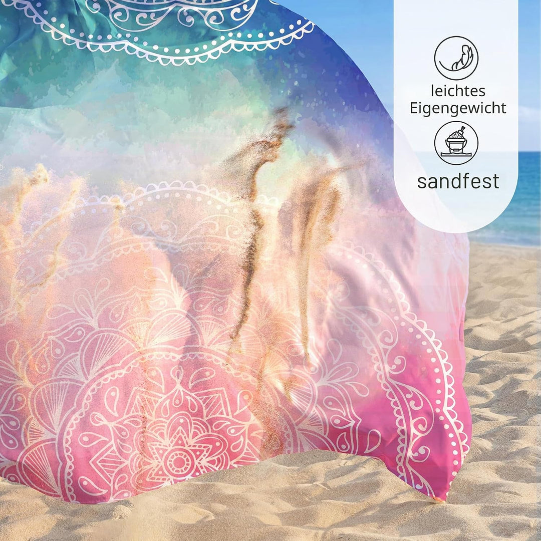Sunlit - Design Stranddecke/Strandmatte 215 x 183 cm Blue Pink Mandala, 215 x 183 cm Blue Pink Manda