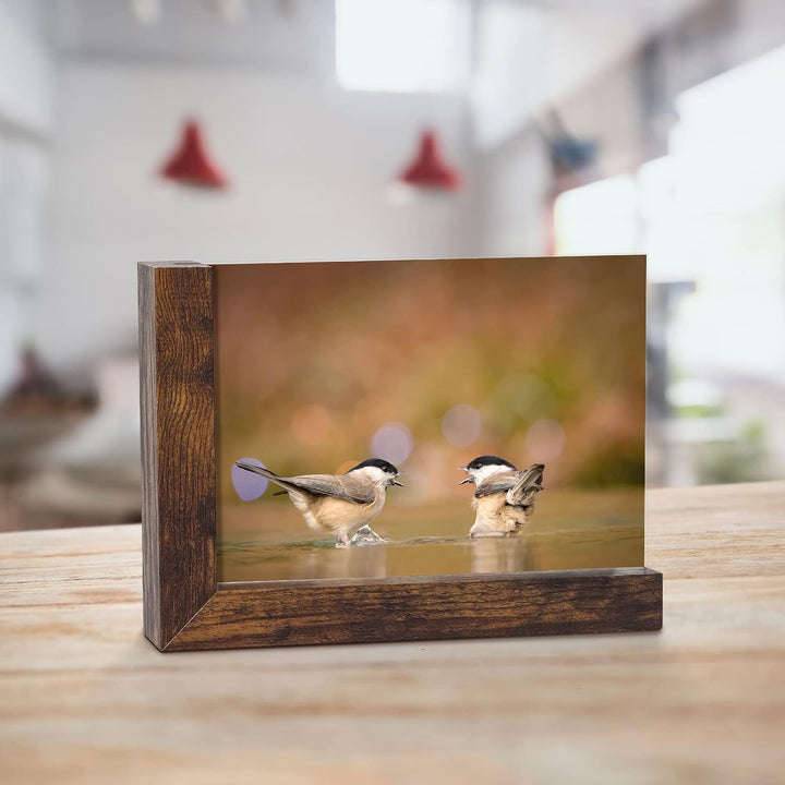 RLAVBL 2er Set Bilderrahmen 10x15 cm, Doppelseitiger Glasbilderrahmen mit L-förmigem MDF-Sockel, für