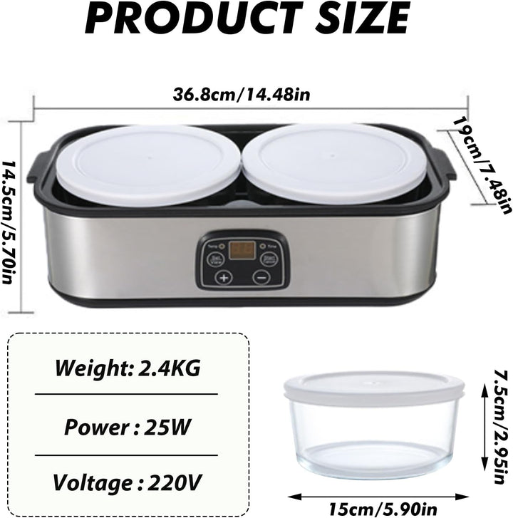 Joghurtbereiter 2L Joghurtmaschine mit 2 Gläsern Automatischer Joghurt Maker mit Temperatursteuerung