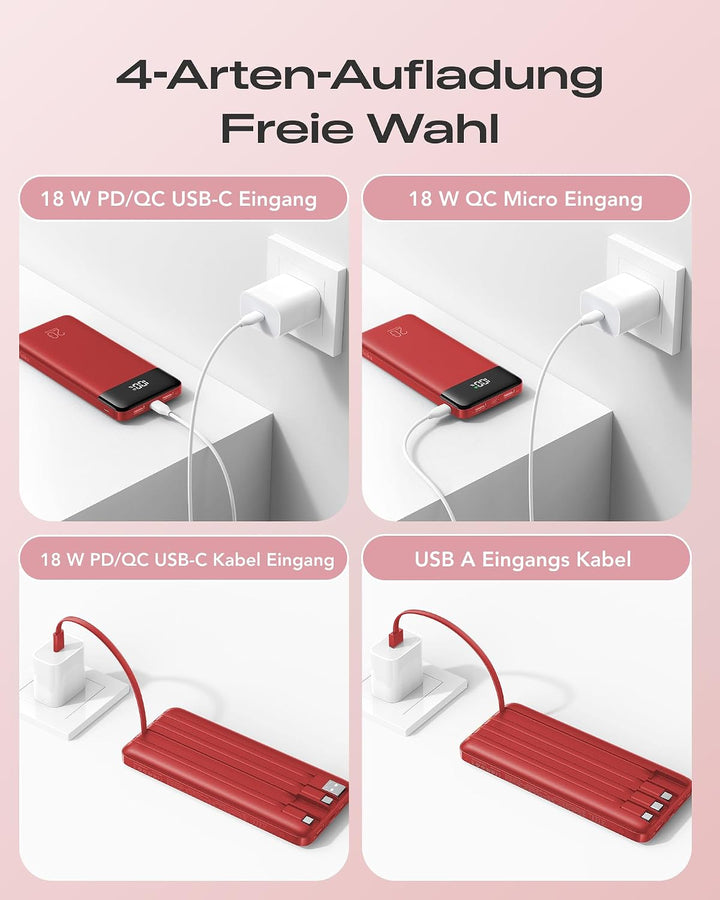 Orfeika Power Bank 20000mAh, PD 20W Powerbank mit Schnellladefunktion Rot, Rot