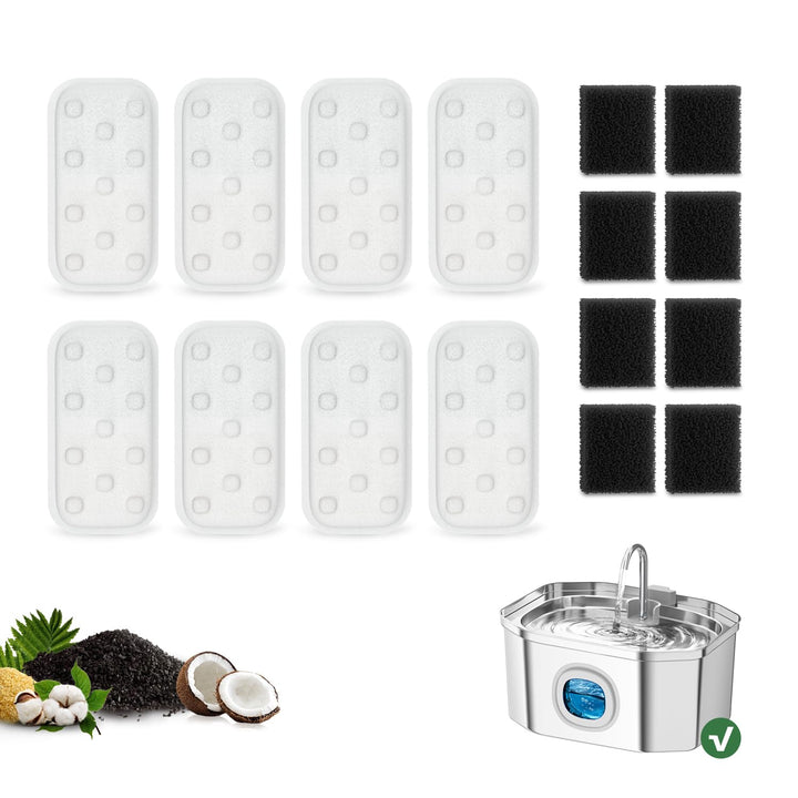 16-Pack Ersatzfilter/-schwämme (8+8) – einzeln verpackt – Passend für den APAUK Katzenbrunnen Edelst