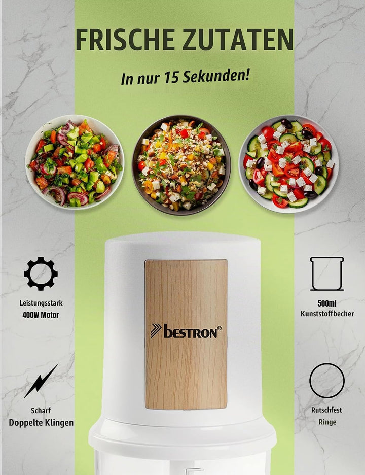 Bestron elektrischer Multi-Zerkleinerer, Universalzerkleinerer mit zwei Schneidemessern &amp; 500ml Kapa
