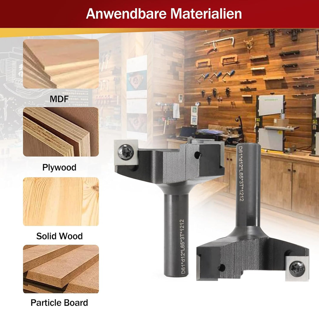 3 Flöten Planfräser 12mm schaft mit 10 austauschbaren Hartmetallmessern (12x12x1.5mm,35°) für Holz D