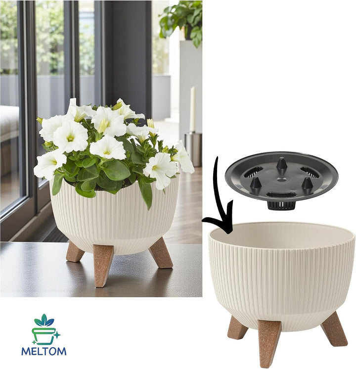 MELTOM Blumentopf Schale mit Füssen Einsatz Kräutertopf Übertopf Pflanzschale Eco Recycled (Baumwoll