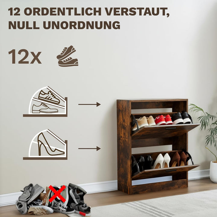 CATAVANA Schuhschrank Schmal - 2 Fächer für 12 Paar - Schuhregal Geschlossen - Platzsparend &amp; Modern