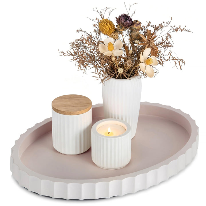 Hanobe Deko Tablett Holz Oval: 34x24 cm Modern Tischdeko
