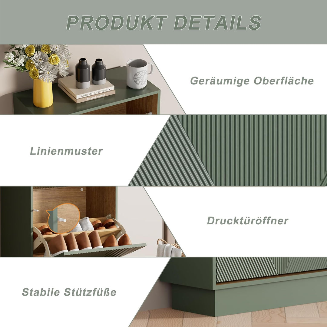 UEV Schuhschrank mit 3 Klappen, Schuhkipper Schuhkommode Schuhregal schmal für Flur mit Kippschutz/D