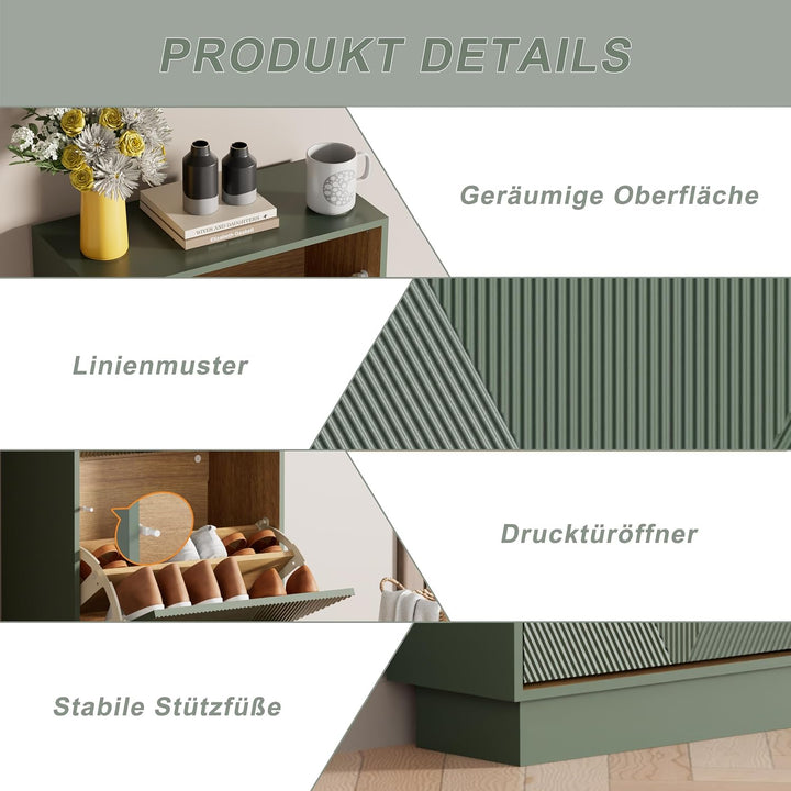 UEV Schuhschrank mit 3 Klappen, Schuhkipper Schuhkommode Schuhregal schmal für Flur mit Kippschutz/D