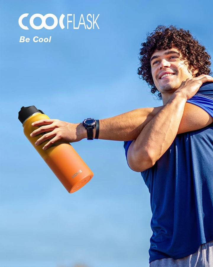 Wasserflasche 40 oz (1,2 l) isoliert mit Strohhalm &amp; Bürste, Coolflask Vakuum Edelstahl Metall 3 Dec