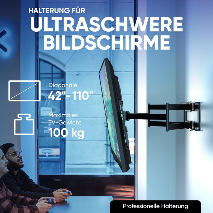 ONKRON TV Wandhalterung schwenkbar für 42-110 Zoll Fernseher bis zu 100 kg, TV Halterung Langer Arm,