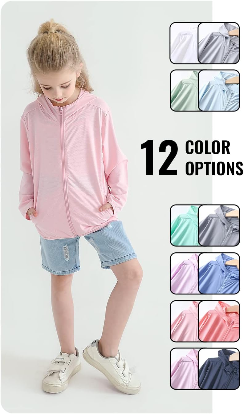 Kinder Athletic Hoodie Dry Fit Sonnenschutz Sweatshirt Daumenlöcher 3–12 Jahre Himmelblau 10-12 Jahr