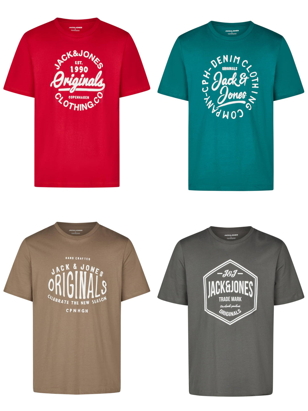 JACK &amp; JONES JJLINO T-Shirt 4er Pack Rundhals Kurzarm Shirt Regular Fit Print Sommer 100% Baumwolle