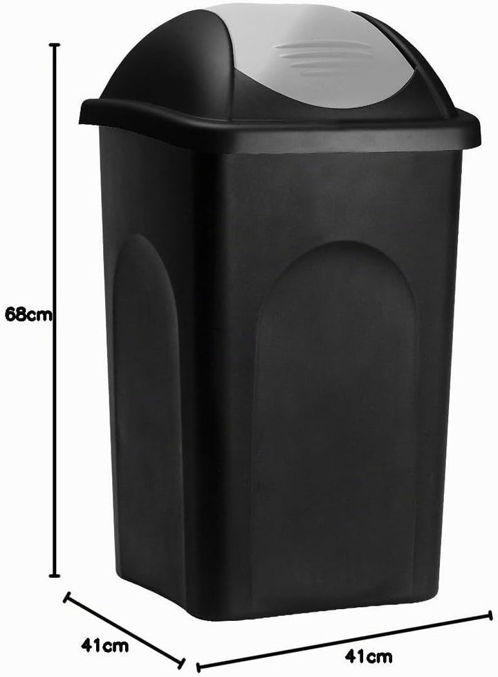 Stefanplast® Mülleimer mit Schwingdeckel, 60 Liter schwarz/silber, schwarz/silber
