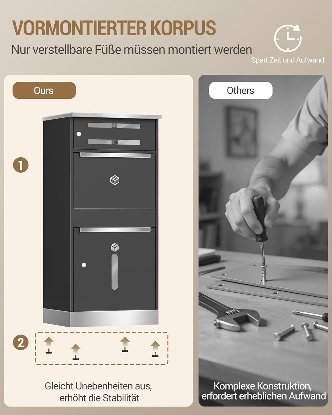 Hzuaneri Paketbox, Paketbriefkasten XXL mit Paketfach, Sichtfenster, Stahl, Abschliessbar, Standbrie
