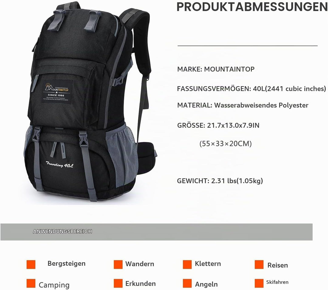 MOUNTAINTOP 40L Wanderrucksack Herren Damen Trekkingrucksack Backpacker Reiserucksack Outdoor Campin