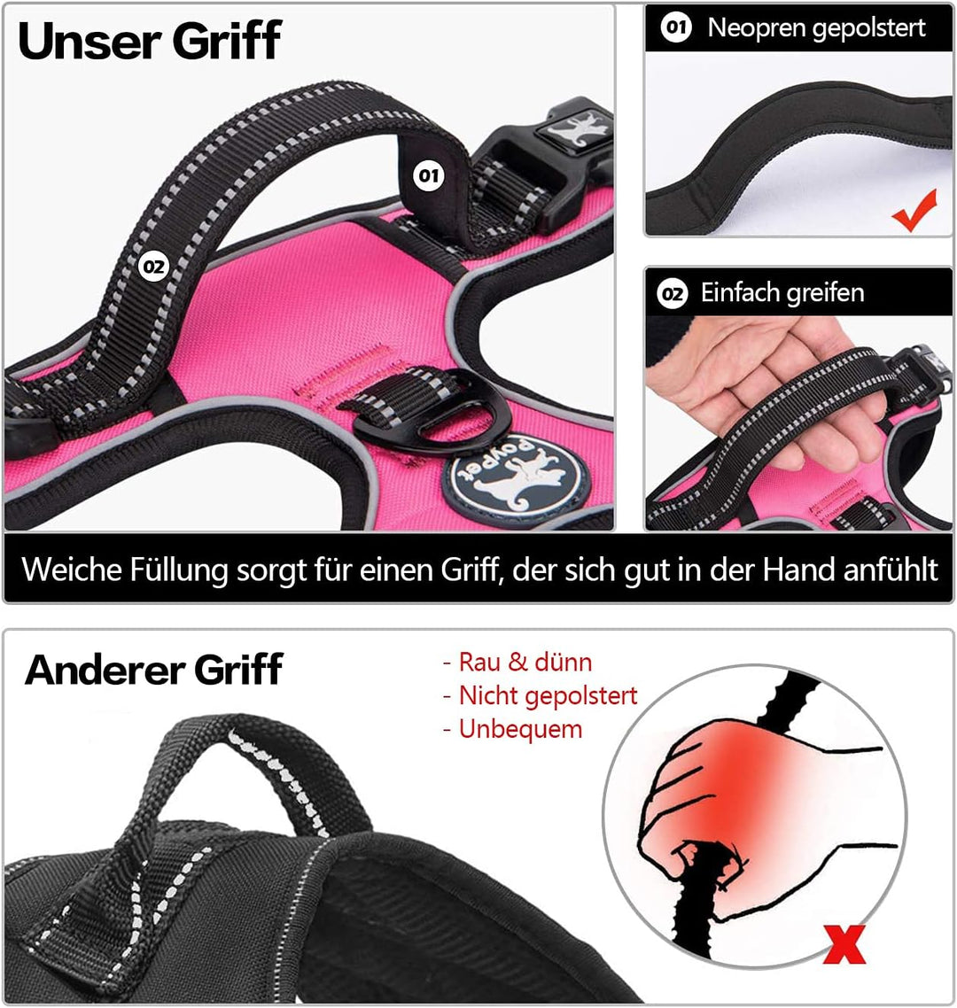 PoyPet Keine Pull Hundegeschirr Front Reflektierende Pet Weste für Hunde mit Einfache Kontrolle Grif