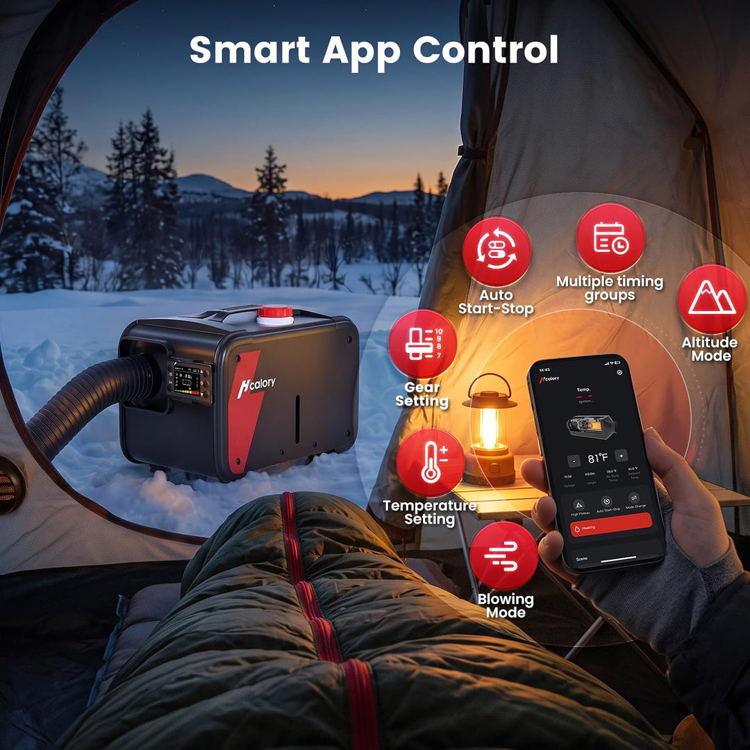 HCALORY 8kW Luft Dieselheizung, 12V/24V DC &amp; 220‑240V AC mit APP &amp; Adapter Schwarzrot 1, Schwarzrot