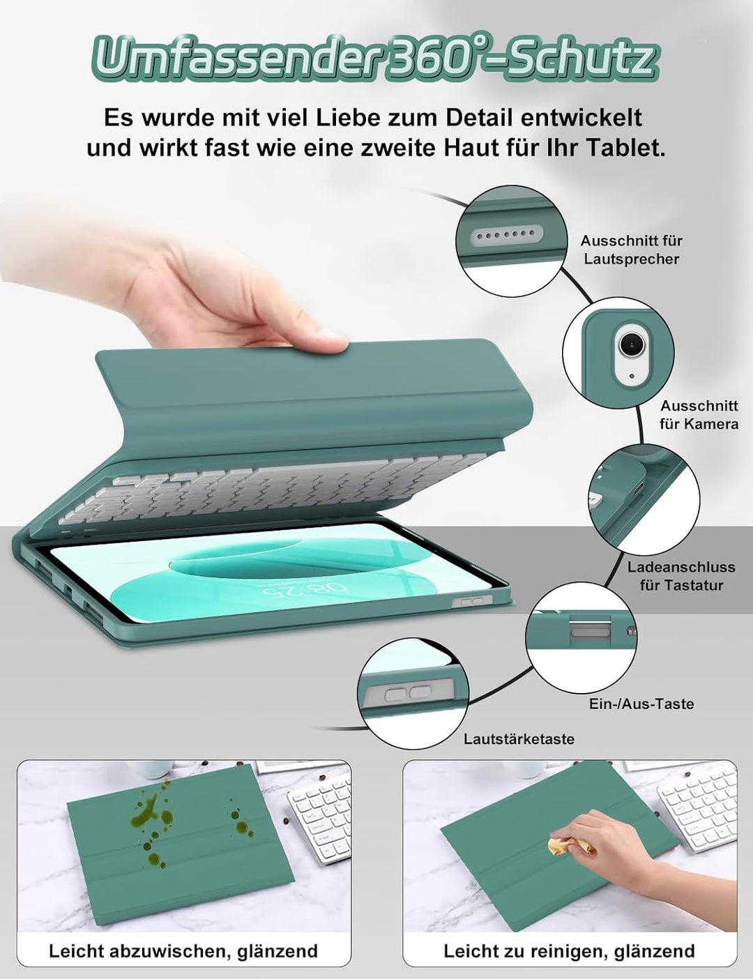 Tastatur Hülle für iPad 10 gen/A16 11 Gen - Soft TPU Rückseite Gehäuse Schutzhülle mit Pencil Halter