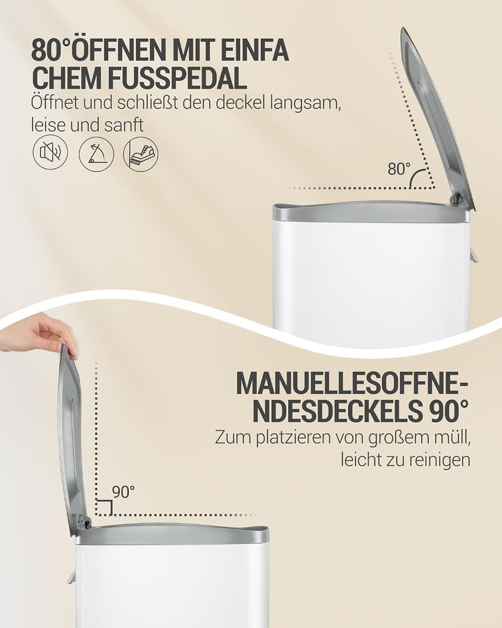 Hzuaneri Mülleimer Küche, 50 Liter Abfalleimer mit Tretpedal, Tretmülleimer mit Softclose-Deckel und