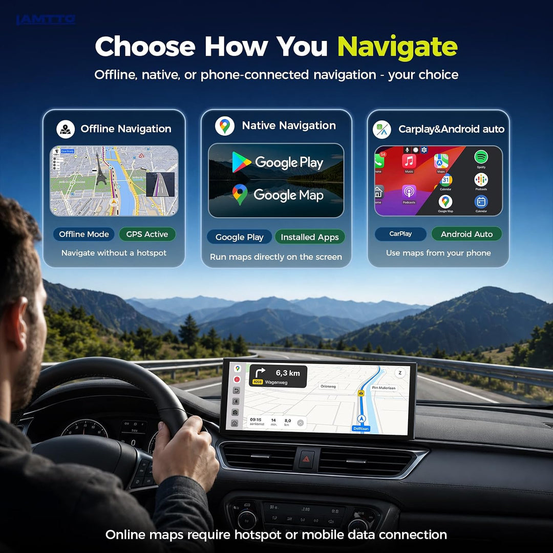 LAMTTO AI CarPlay Display 11 Zoll mit Android 15, Google Play &amp; Gemini AI
