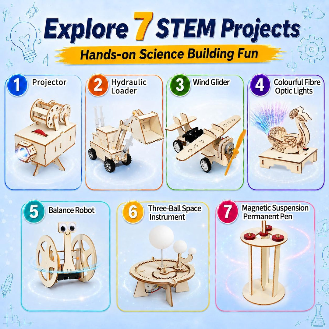 Experimente für Kinder 6+, 7 in 1 Holzbausatz Kinder Experimentierkasten 8, A
