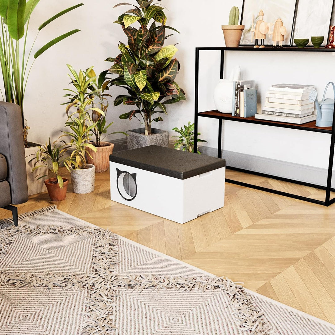 QLS Katzenhaus 58x38 cm Wetterfest aus Styropor mit Vorhang