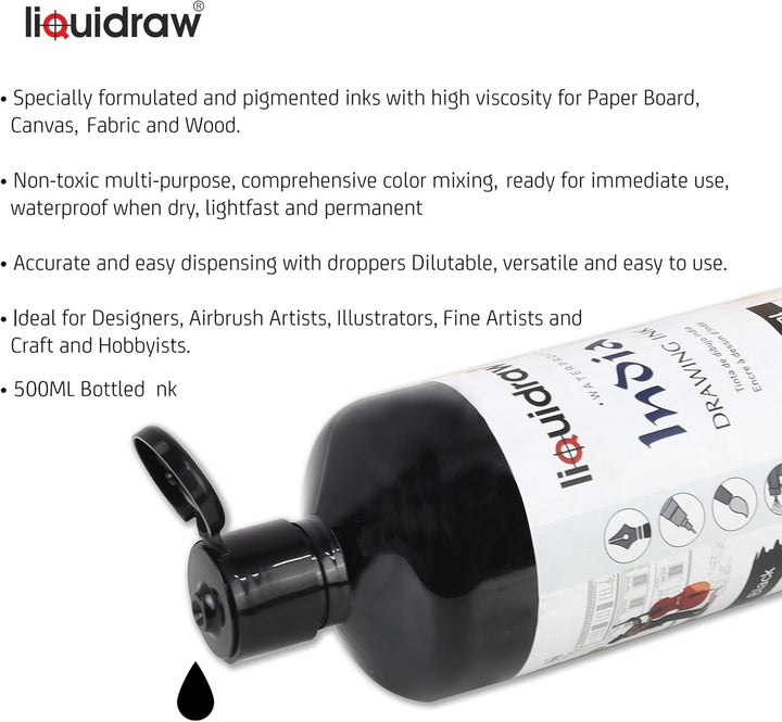 Liquidraw Schwarze Zeichentinte für Künstler, ungiftig, wasserdicht, lichtecht und permanent, geeign