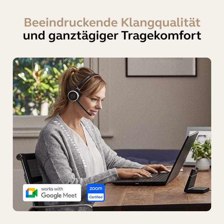 Jabra Evolve 65 SE Schnurloses Stereo-Headset-Bluetooth-Headset mit Mikrofon mit Geräuschunterdrücku