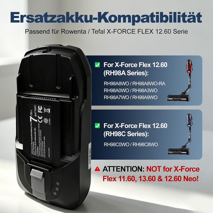3500mAh Ersatzakku für Rowenta X-Force Flex 12.60 Serie, Staubsauger Akku Kompatibel mit RH98A3WO RH