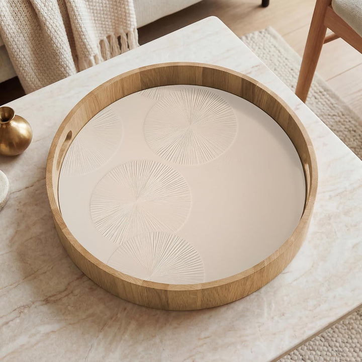 Holztablett Küchentablett Servier Tablett Eiche Serviertablett Japandi - Beige 40 cm, Japandi - Beig