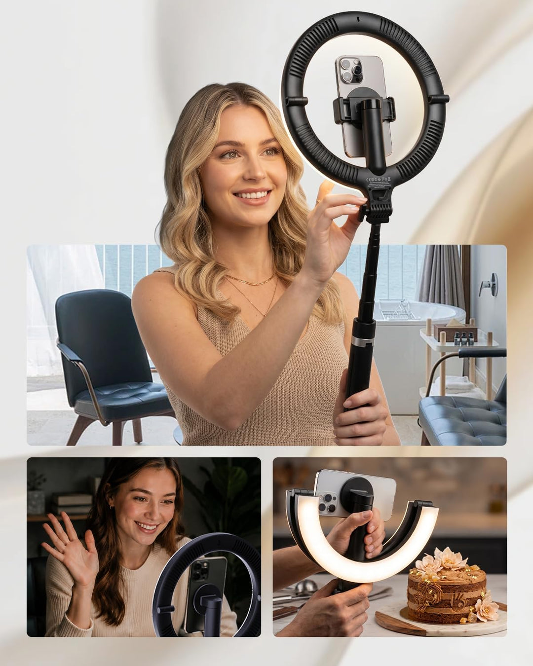 KraftGeek Ringlicht mit Stativ, Stativ für Smartphone mit Selfie Licht