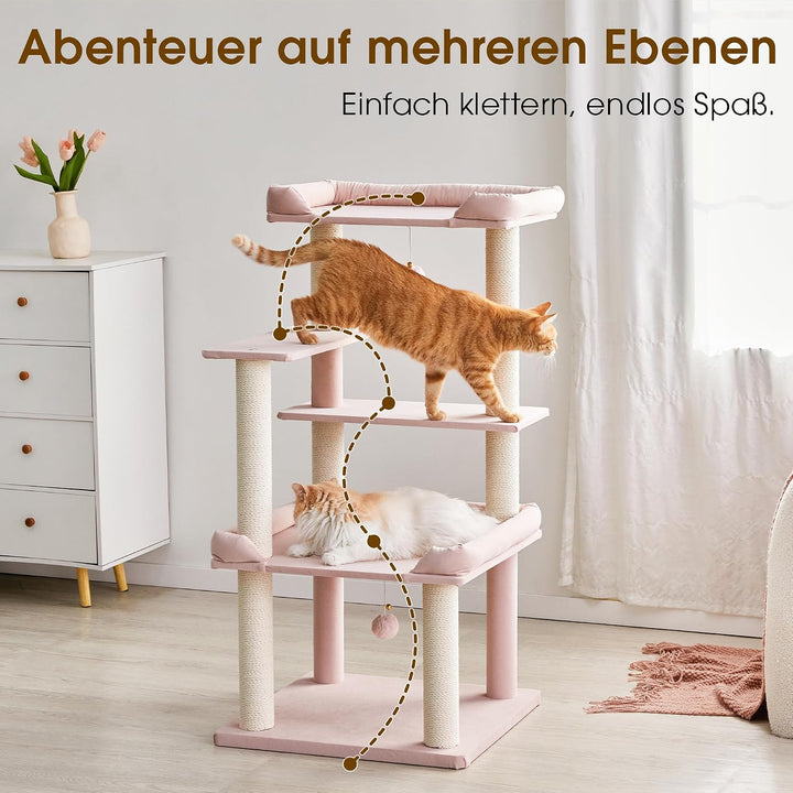 Katzenbaum 114 cm Hoch, Gross Kratzbaum mit Extra Grosser Plattform &amp; Kratzpfosten, Mehrstufiger Kra