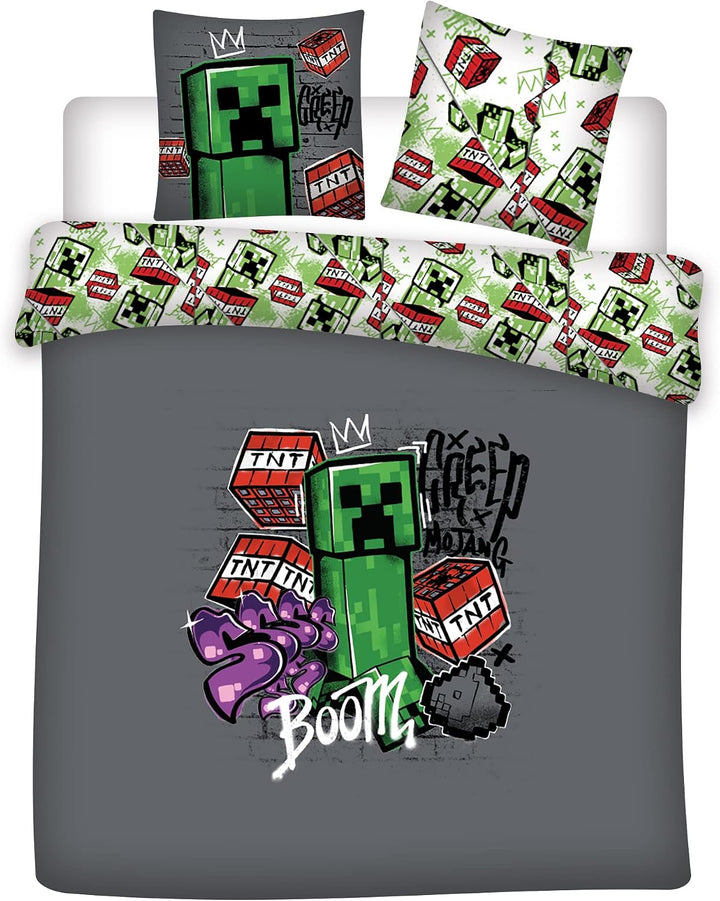 Parure de lit double réversible Minecraft - 220 cm x 240 cm