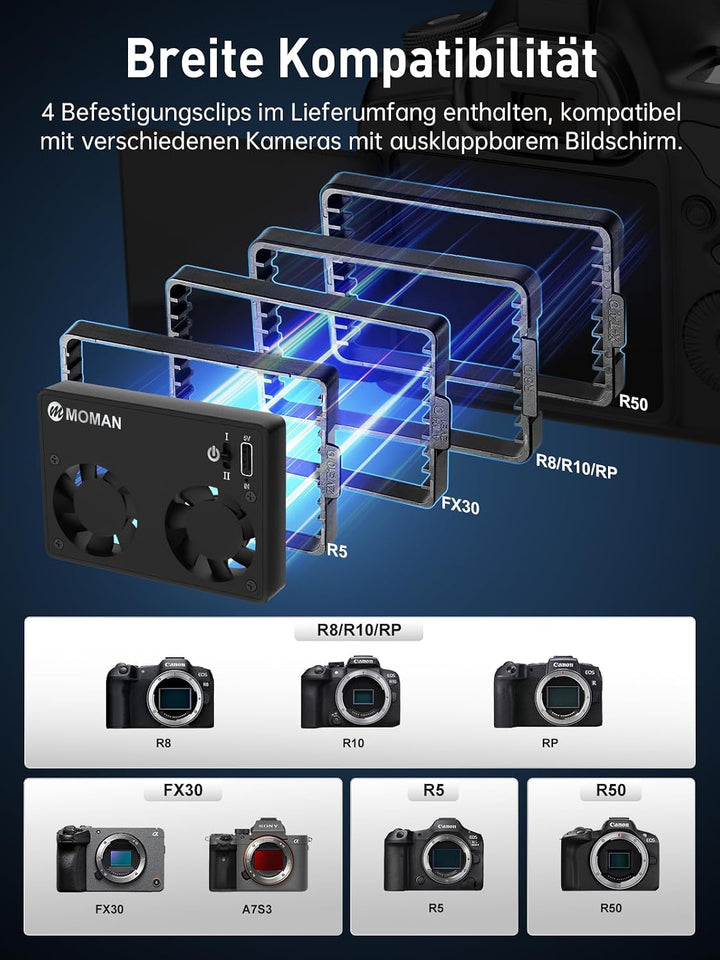 Camera Cooling Fan, Moman Externes Kühlsystem für Kameras mit Eingebautem Akku und Aufladen vom Typ