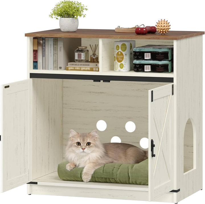 Hzuaneri Katzenklo Schrank, 80 x 48 x 80 cm, Versteckte Katzenschrank mit Stauraum, Katzenschrank au
