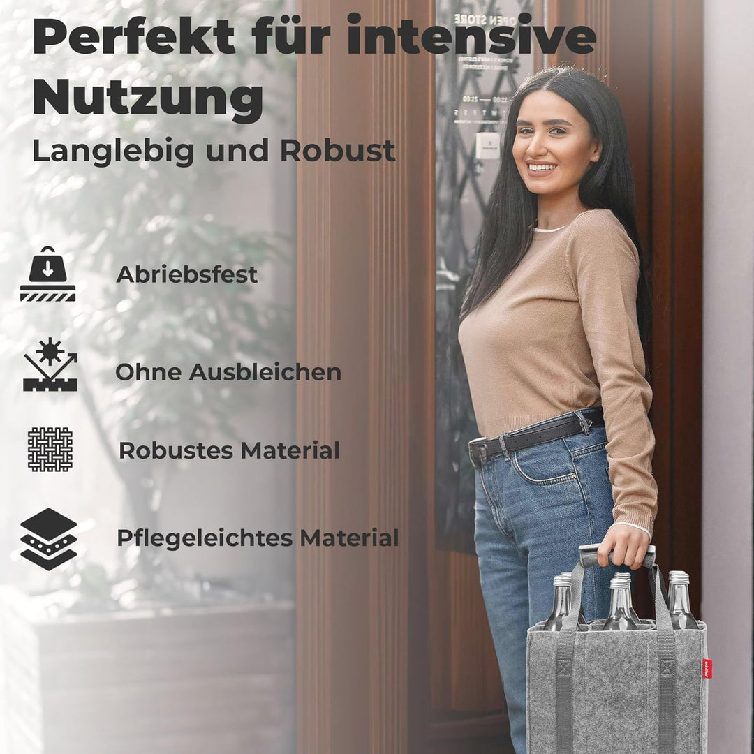 achilles Flaschentasche 6 Fächer je 1,5 Liter – 100% recycelter Filz – Reissfester Flaschenkorb – Fa
