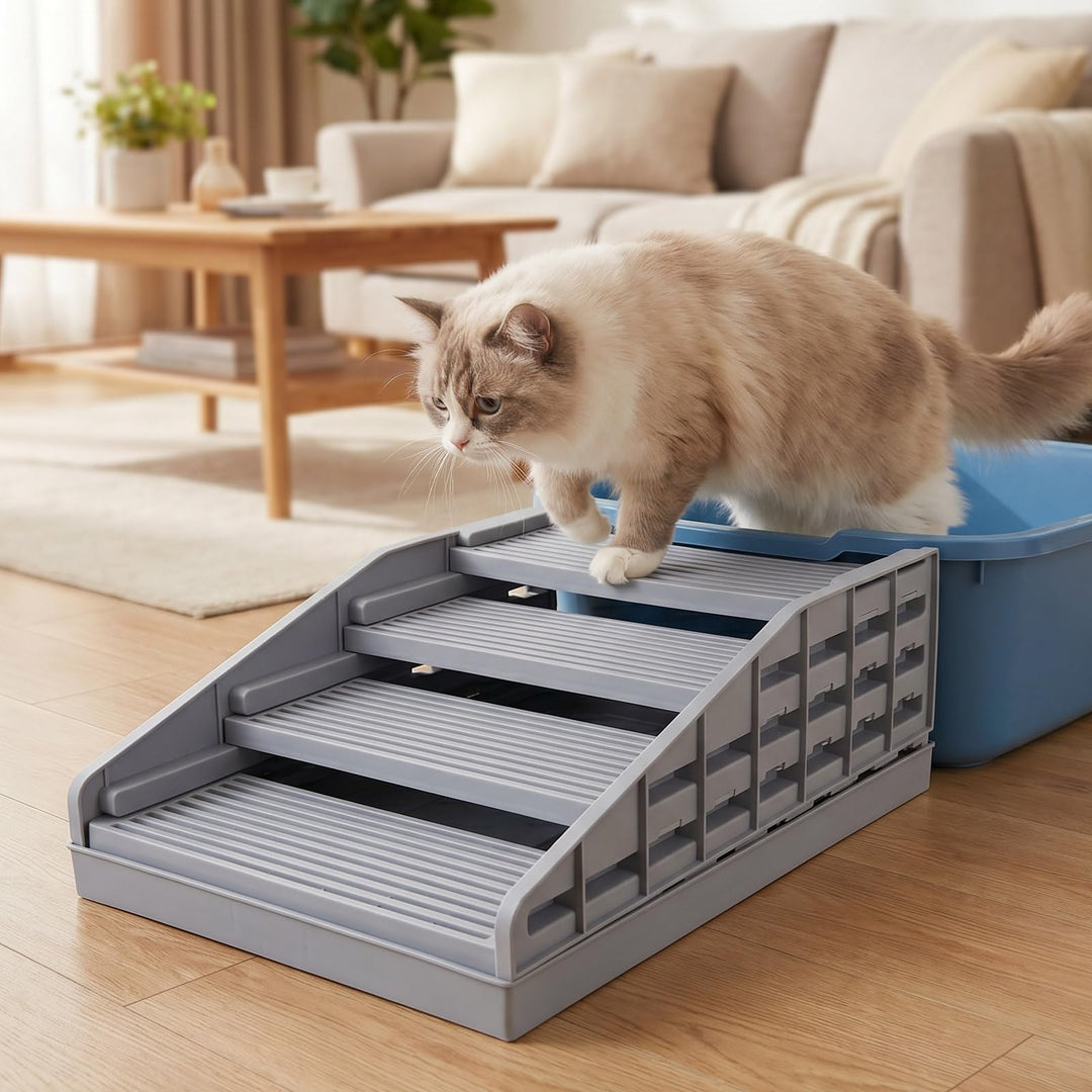 Verstellbare Katzentoiletten-Stufen, rutschfeste Streuabweisende Katzentreppe Leicht Reinigen Abnehm