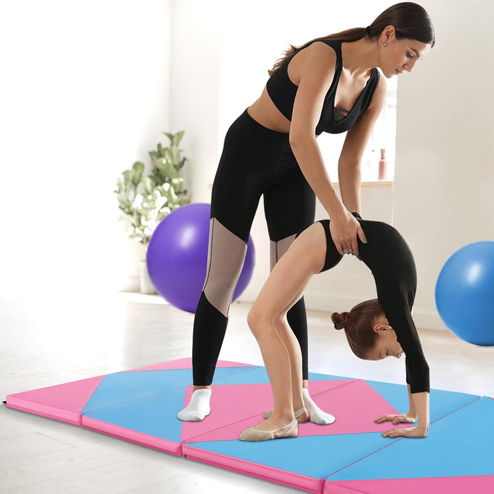 GYMAX Klappbare Turnmatte, tragbare Weichbodenmatte mit 2 Griffen, wasserdichte Gymnastikmatte mit K