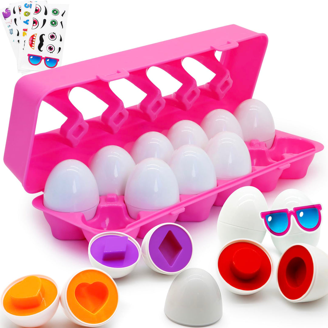Passende Eier Montessori Spielzeug ab 1 Jahr, 12 Pcs Eier Spielzeuge Farbe und Form Erkennung Sorter