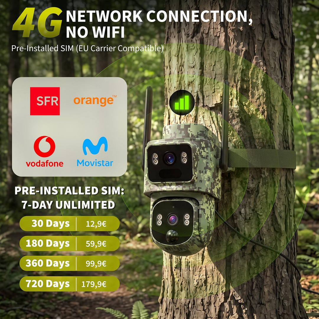 Lemnoi 4G Solar Wildkamera mit Automatische Verfolgung, 2K Nachtsicht 2 Stück, 2 Stück