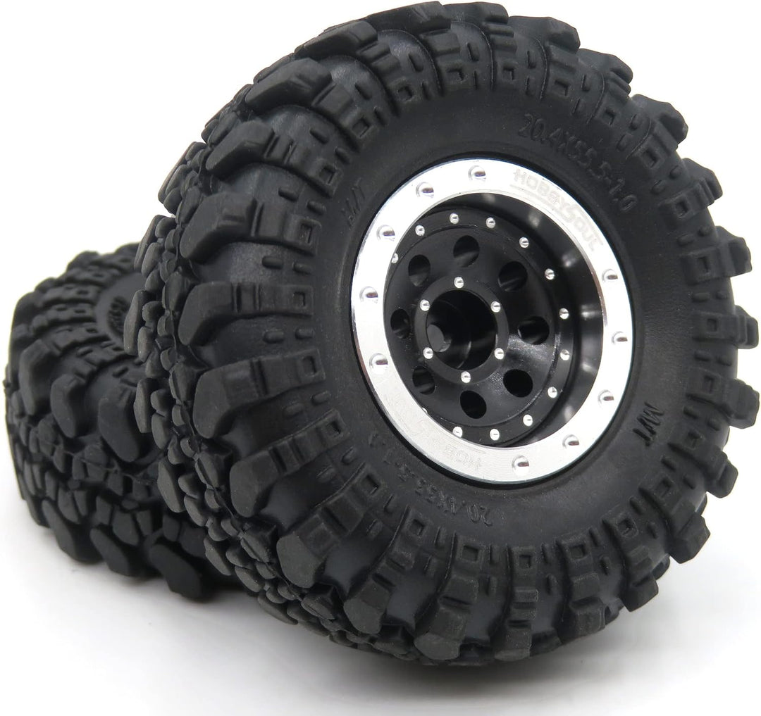 hobbysoul Einstellbare Offset 1,0 RC Räder Felgen Silber Schwarz &amp; 1/24 Reifen, schwere 1,0 Beadlock
