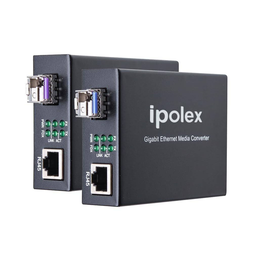 ipolex EIN Paar Gigabit Ethernet Medienkonverter, 1,25G SFP Port, Single-Mode LC Glasfaser zu Ethern