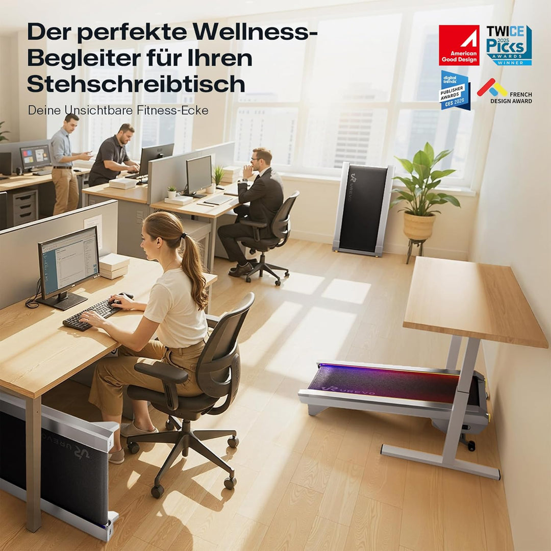 UREVO CyberPad Smart Walking Pad mit 14% Automatik-Steigung, Schlankes Untertisch-Laufband für Fitne