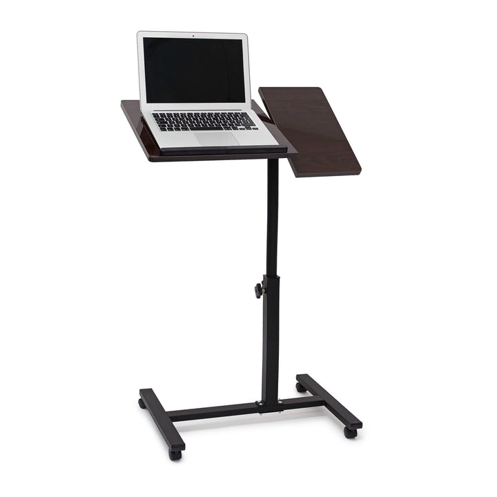 Relaxdays Laptoptisch höhenverstellbar, Laptopständer Holz, mit Rollen, drehbar, HxBxT: 95 x 60 x 40